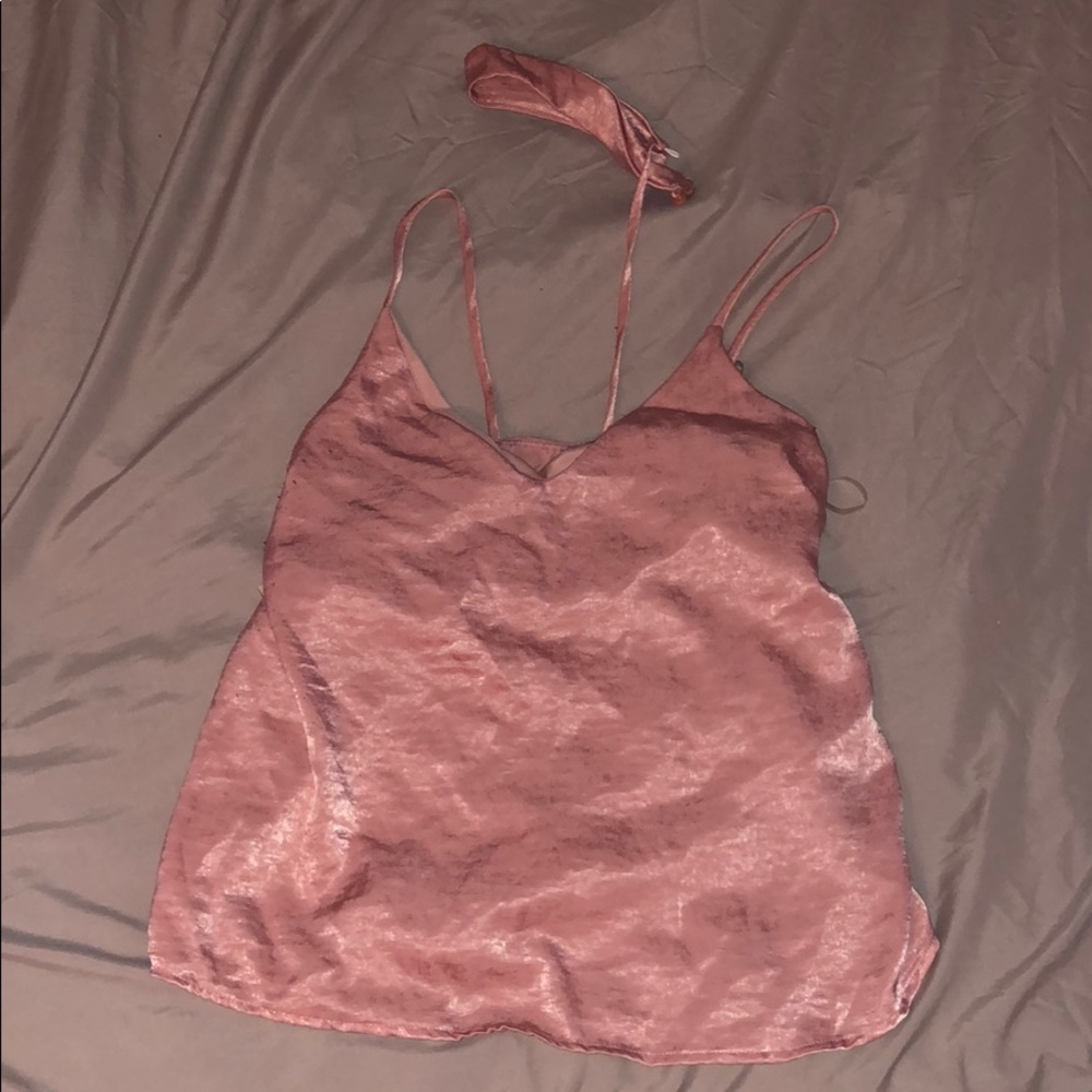 Pink satin tank top with matching choker
